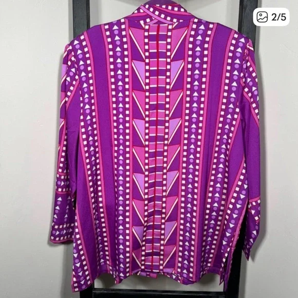 Bob Mackie Wearable Art Geometric Blouse — Vintage Bold Purple Print! - Picture 2 of 4